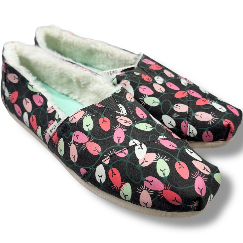 Toms Alpargata Christmas Tree Lights Glow In The Dark Faux Fur Shoes 9.5